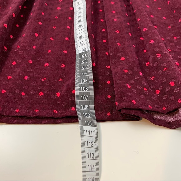 Club Monaco Dress Burgundy Belted Dots Sz 4 Midi Length Flared Skirt Classic - Picture 6 of 11